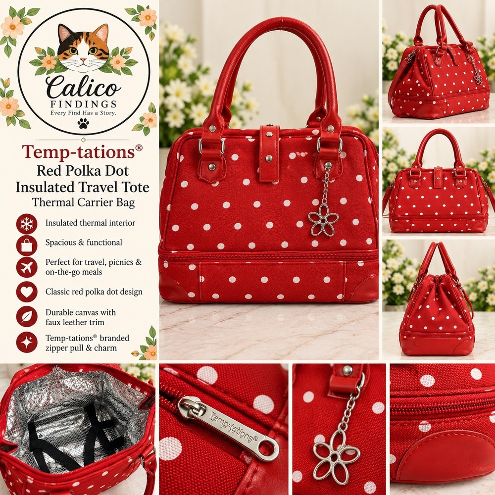 Temp-tations Red Polka Dot Insulated Travel Tote Bag Thermal Carrier Charm